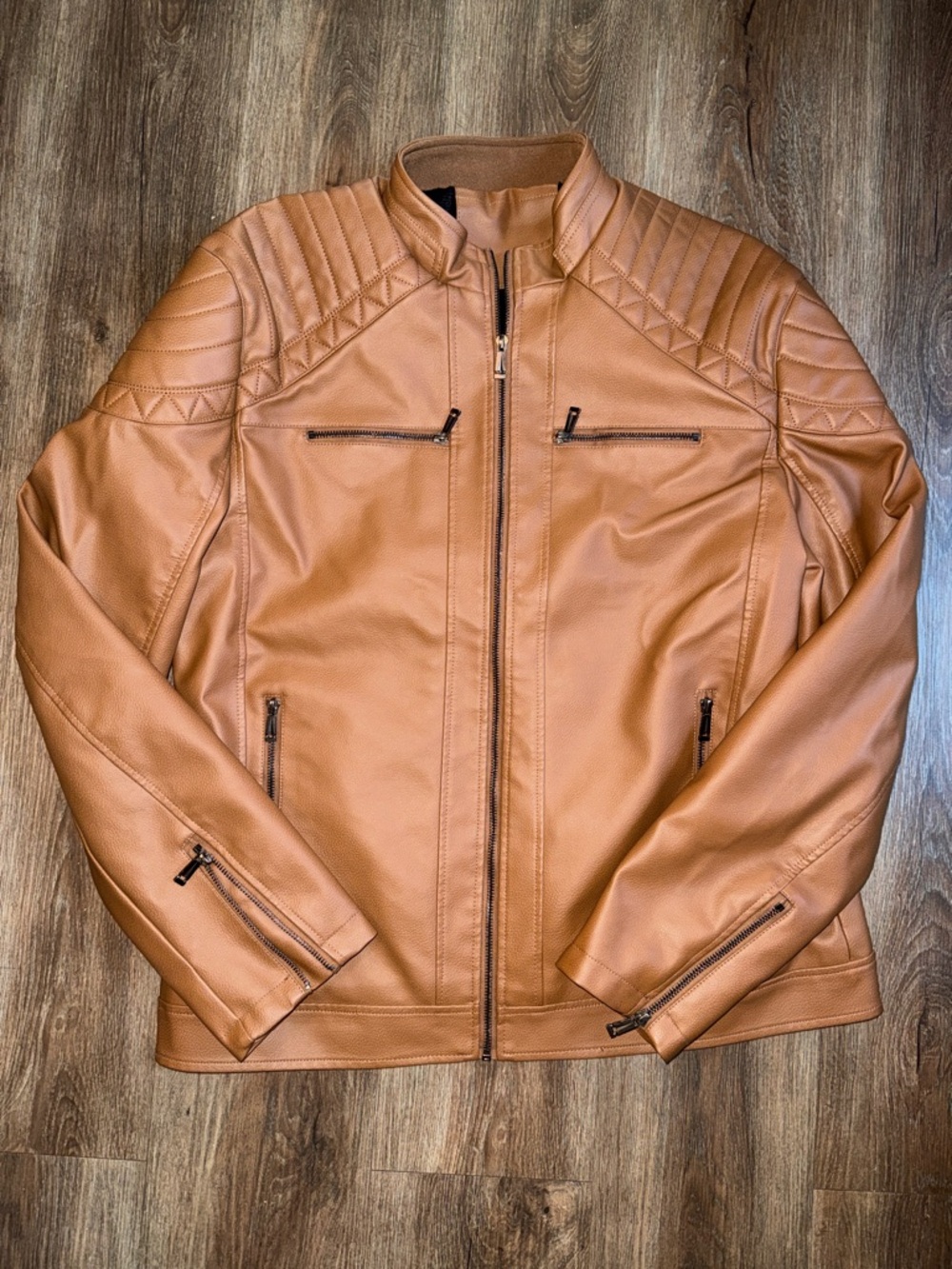 NWOT Men's Brown Faux Leather Quilted Moto Jacket